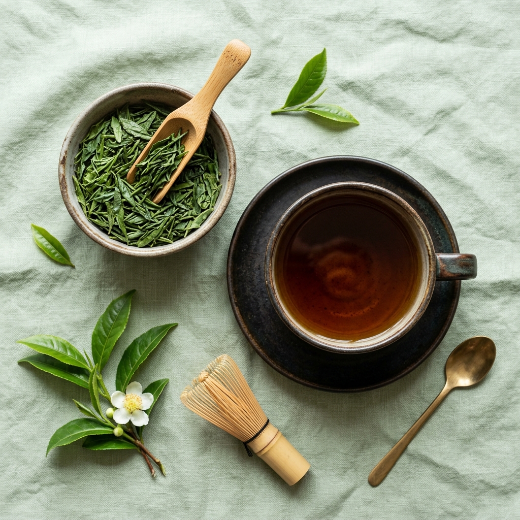 Premium Tea Cup and Leaves